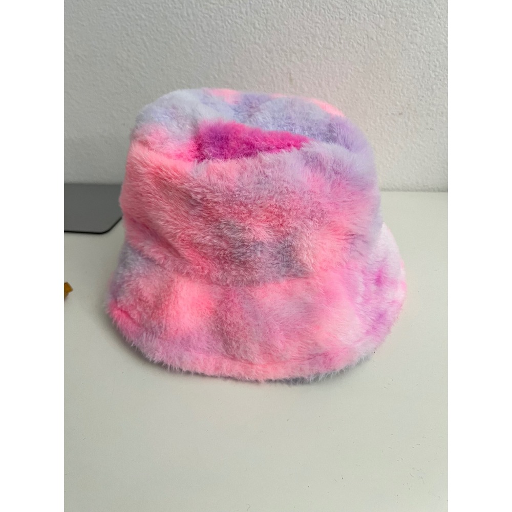 Pink Purple Tie Dye Faux Fur Bucket Hat Y2K Streetwear Festival Plush